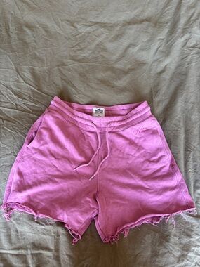 Hollister Pink Frayed-Hem Drawstring Athletic Shorts